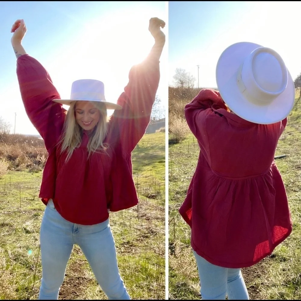 Ces Femme Burnt Orange Gauze Peasant Blouse - Picture 3 of 14